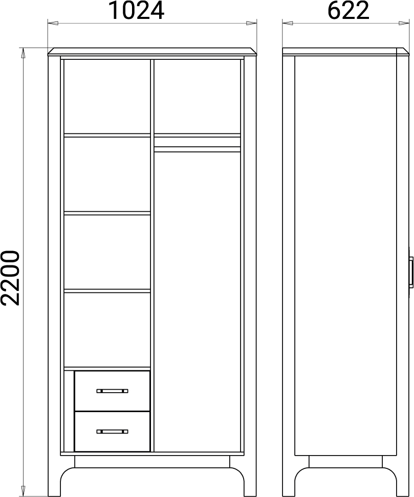 drawings of a two-door wardrobe Audrey