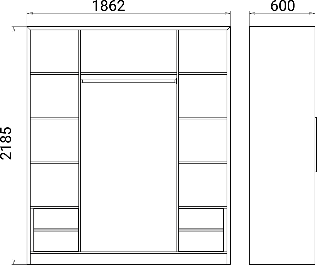 drawings of the four-door Verona wardrobe