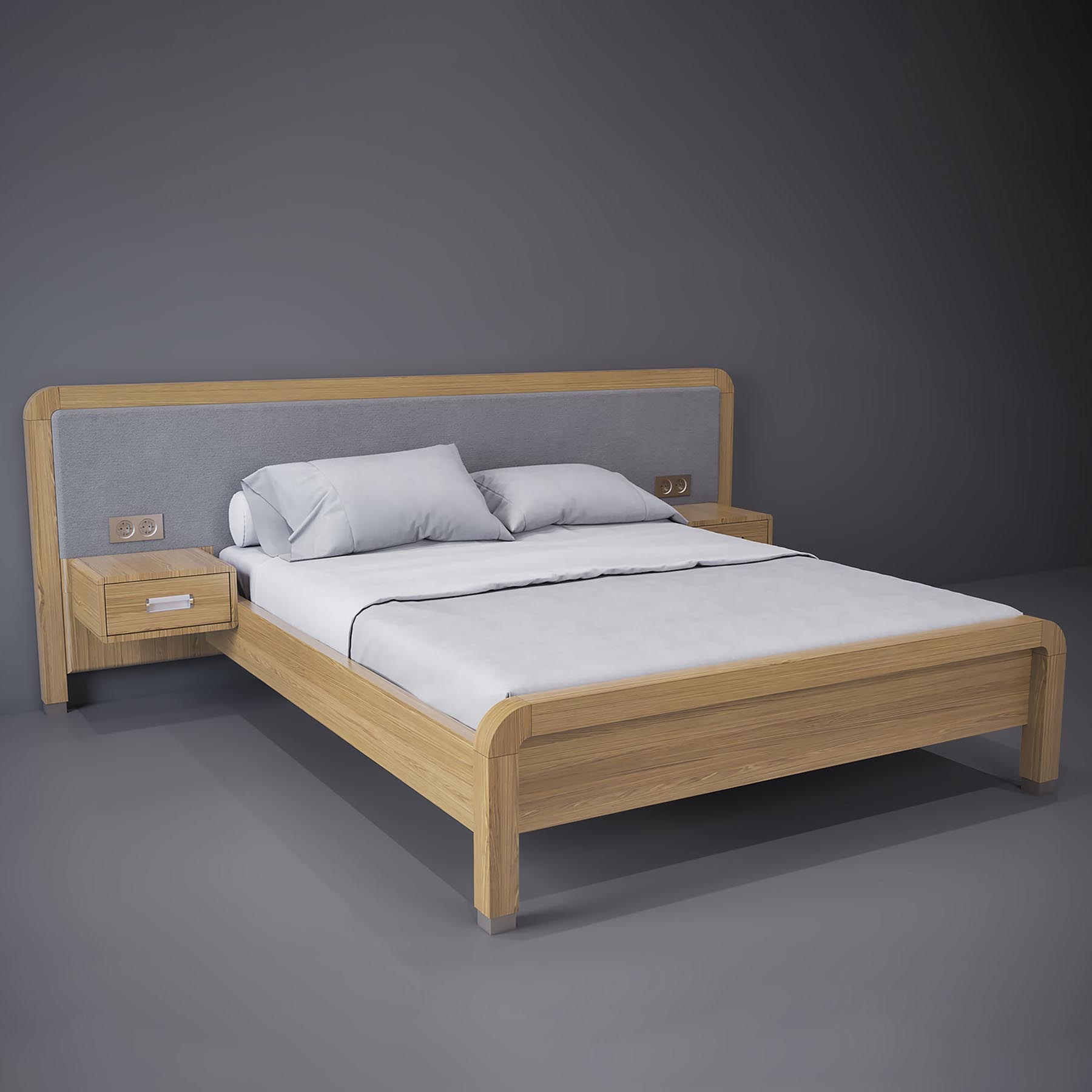 Double bed with hanging cabinets from the Warsaw collection